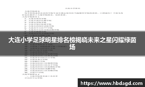 大连小学足球明星排名榜揭晓未来之星闪耀绿茵场